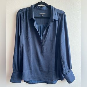 Banana Republic Silky Collar Blouse - Navy Blue
